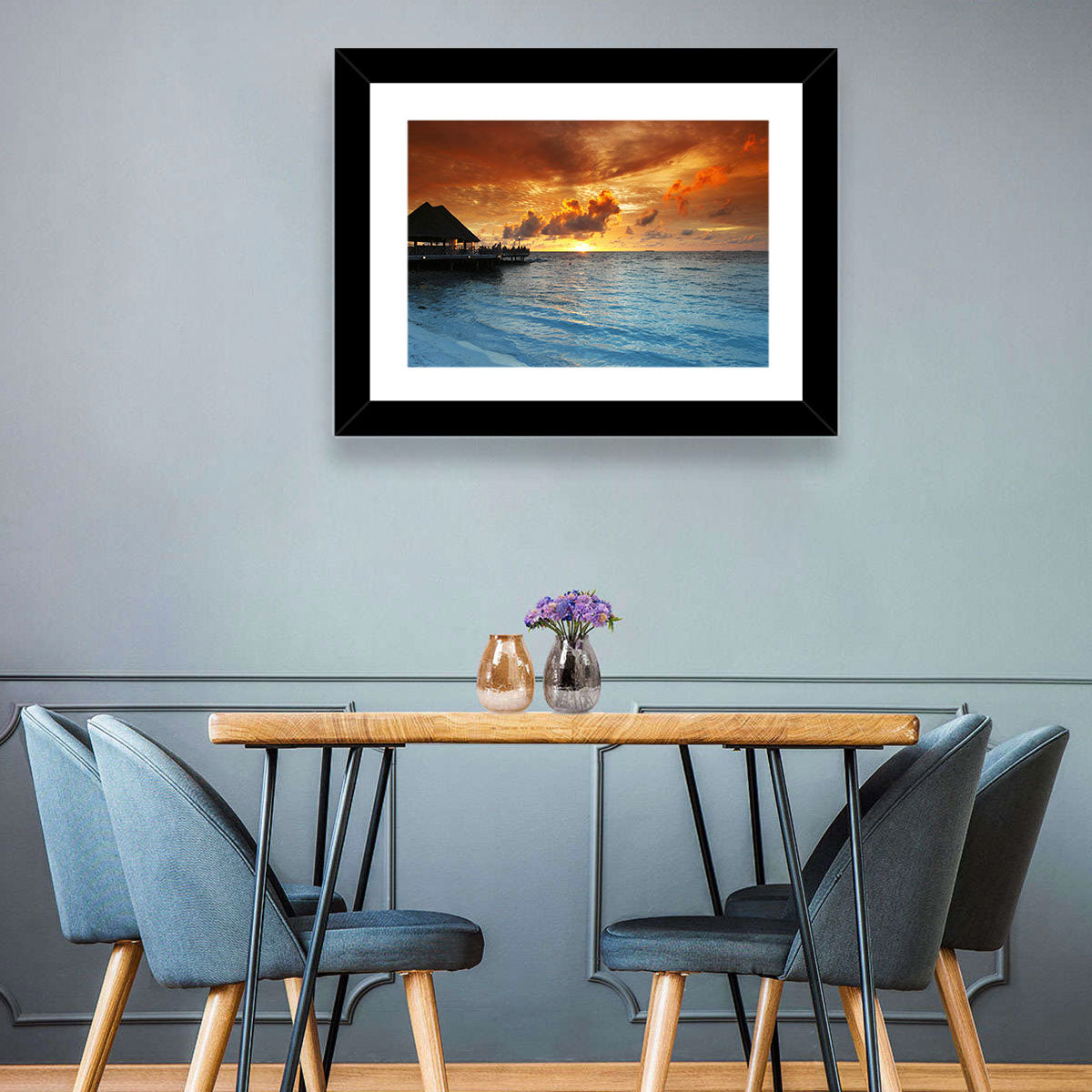 Overwater Bungalow Sunset Pier Wall Art