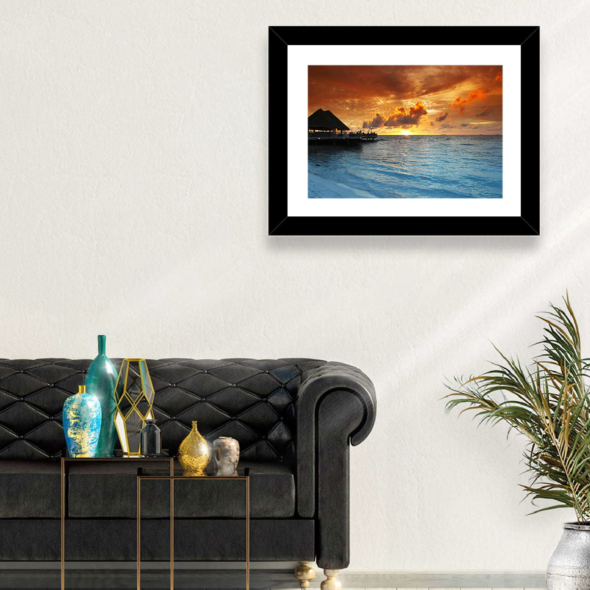 Overwater Bungalow Sunset Pier Wall Art