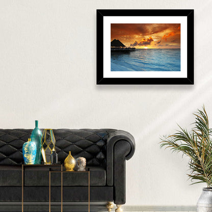 Overwater Bungalow Sunset Pier Wall Art