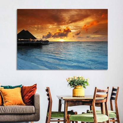 Overwater Bungalow Sunset Pier Wall Art