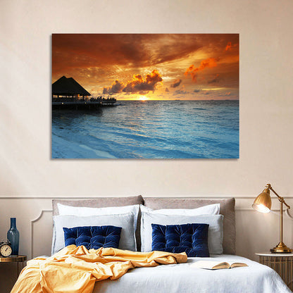 Overwater Bungalow Sunset Pier Wall Art
