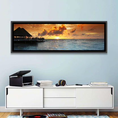 Overwater Bungalow Sunset Pier Wall Art