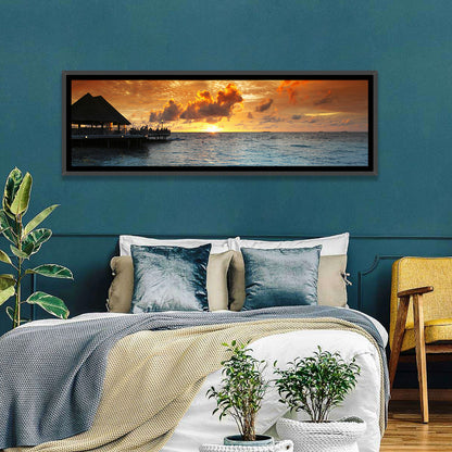 Overwater Bungalow Sunset Pier Wall Art