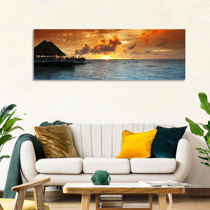 Overwater Bungalow Sunset Pier Wall Art