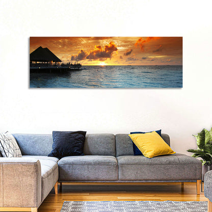Overwater Bungalow Sunset Pier Wall Art