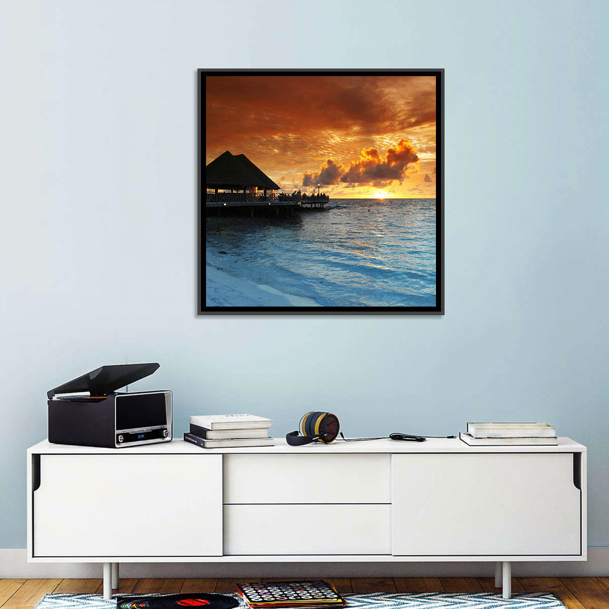 Overwater Bungalow Sunset Pier Wall Art