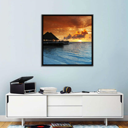 Overwater Bungalow Sunset Pier Wall Art