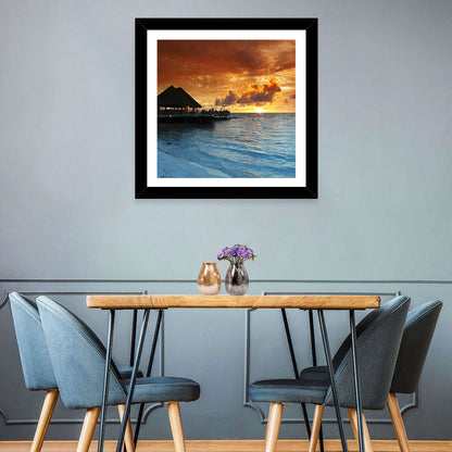 Overwater Bungalow Sunset Pier Wall Art