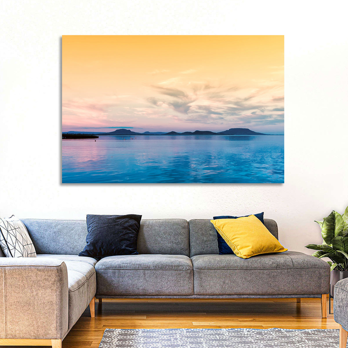 Lake Balaton at Golden Hour Wall Art in a room, landscape