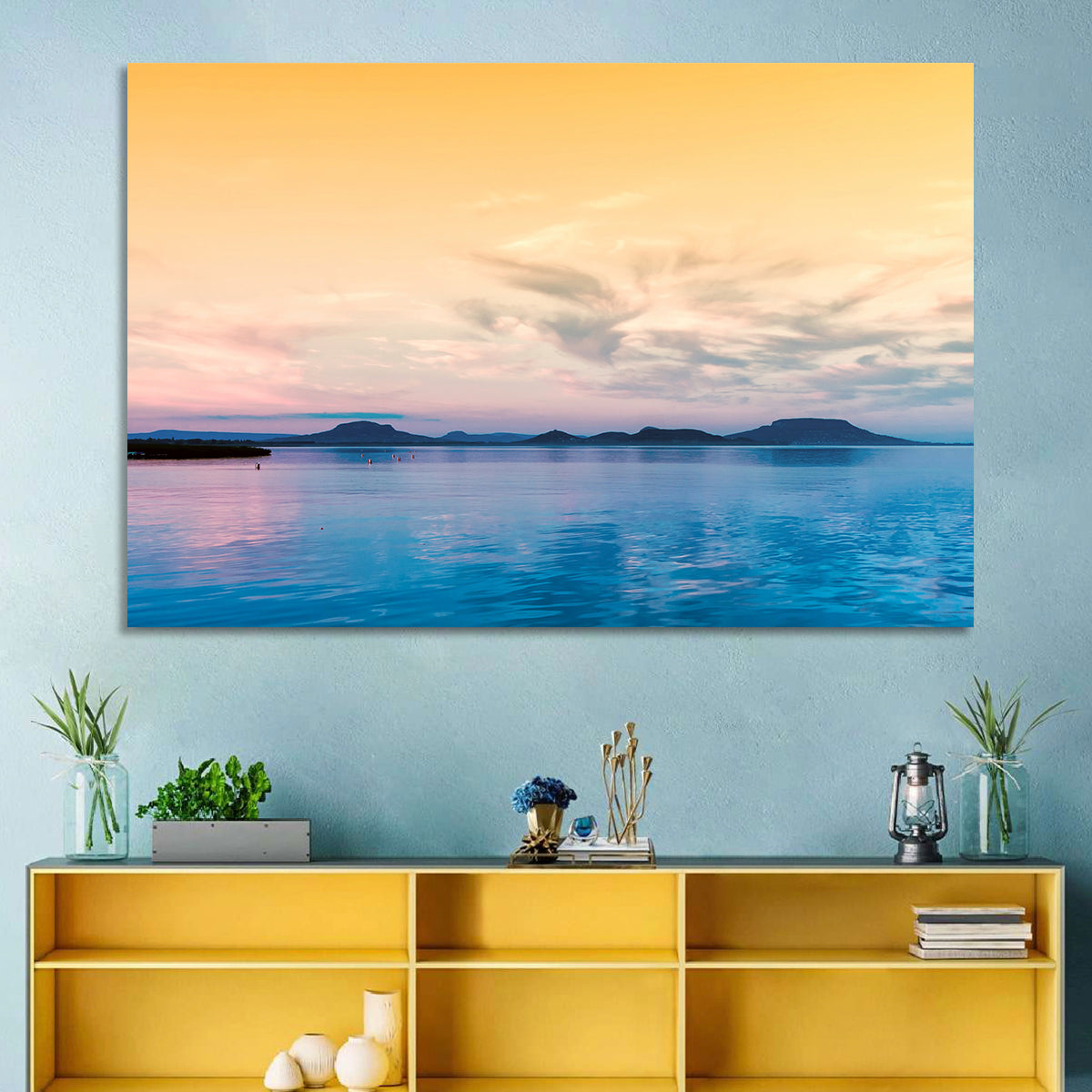 Lake Balaton at Golden Hour Wall Art in a room, landscape