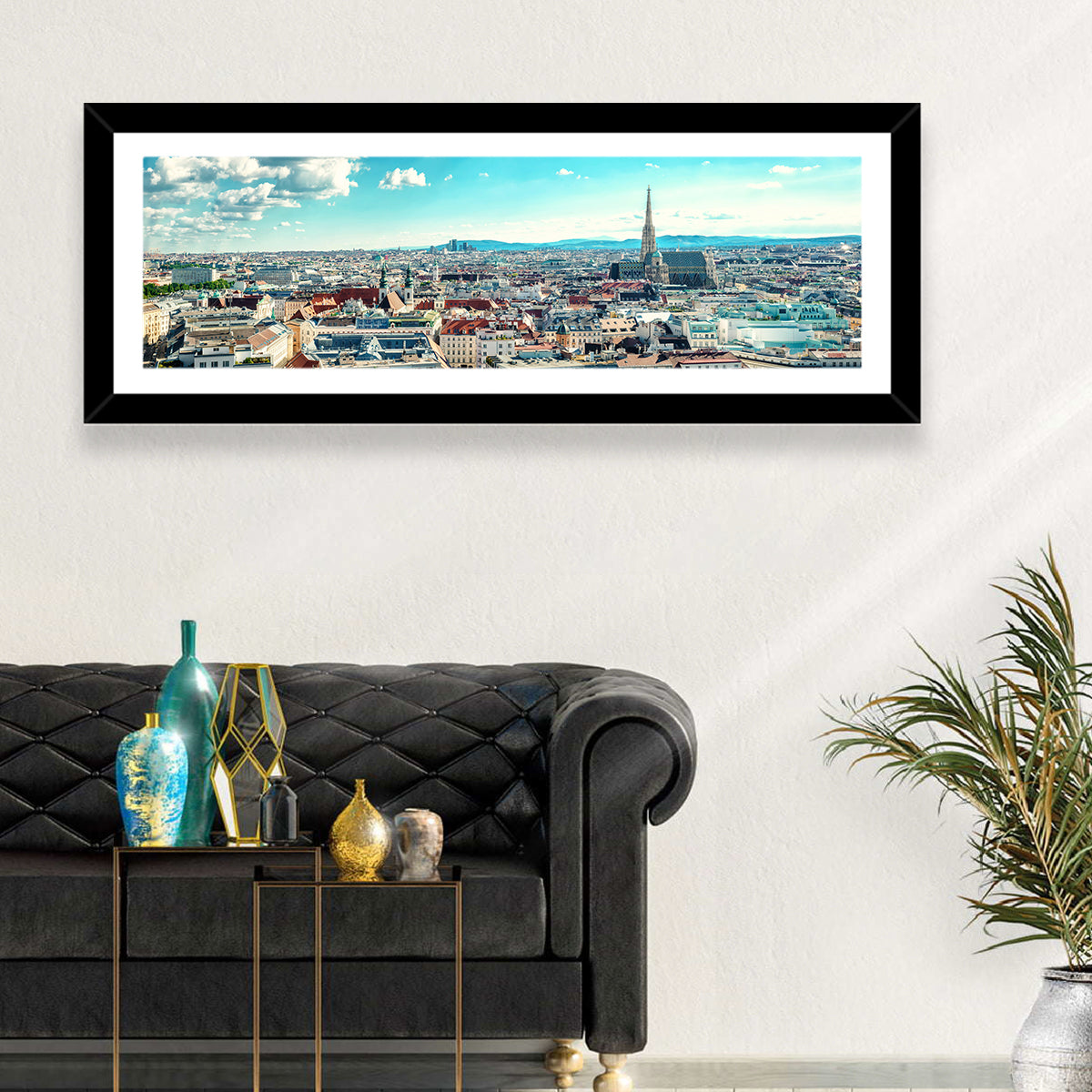 Vienna Skyline with St. Stephen's Cathedral Wall Art in a room, panoramic