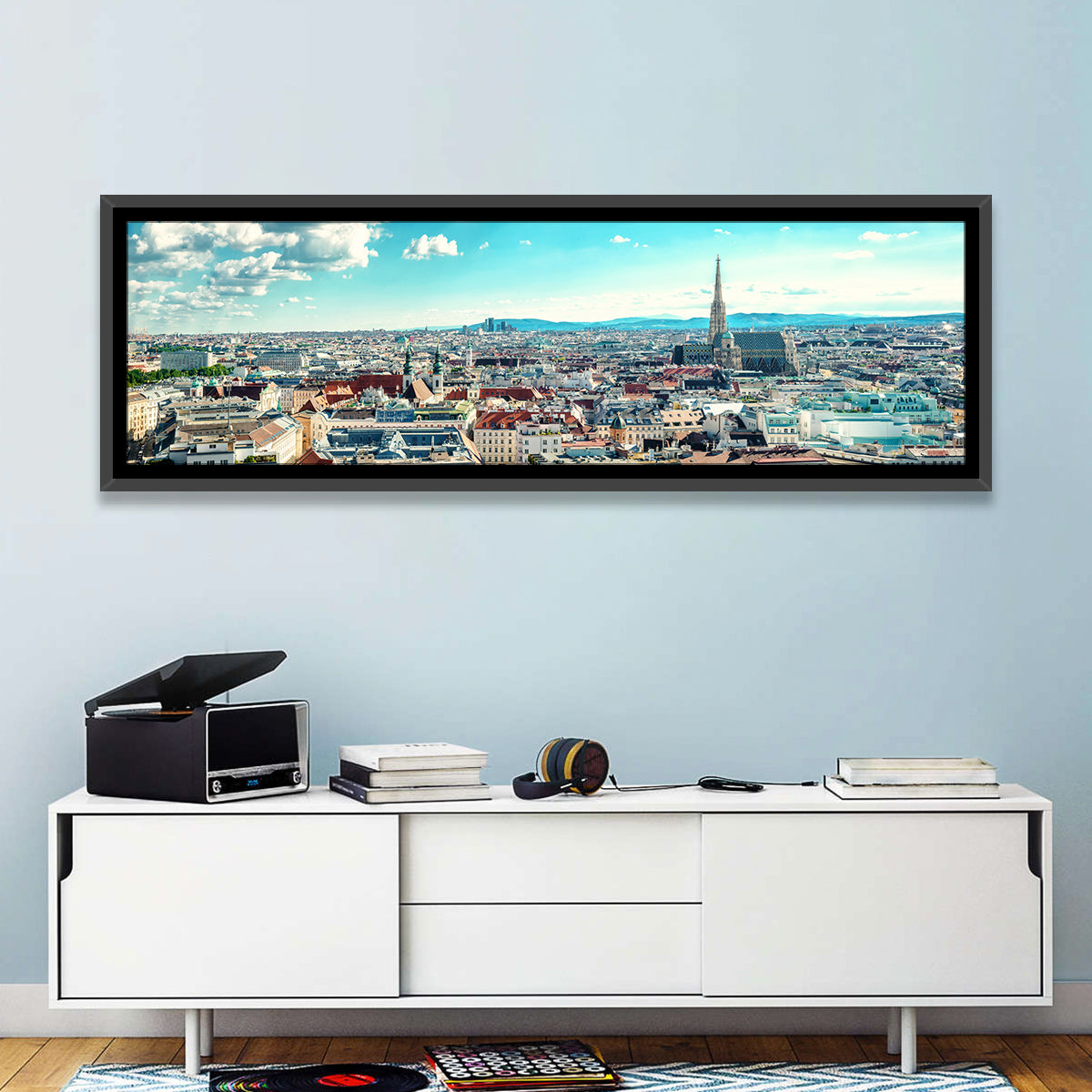 Vienna Skyline with St. Stephen's Cathedral Wall Art in a room, panoramic