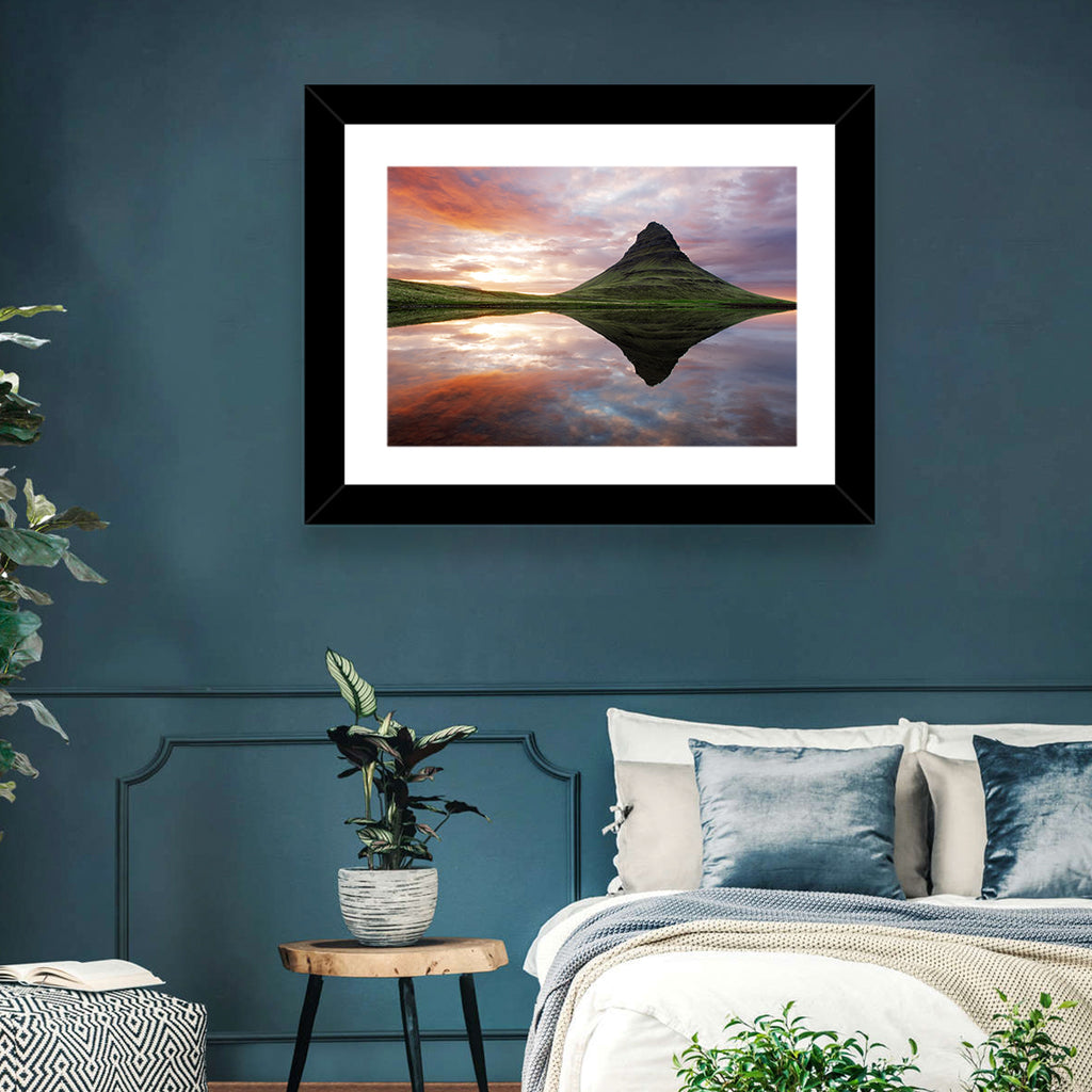 Kirkjufell Sunset Reflection Wall Art