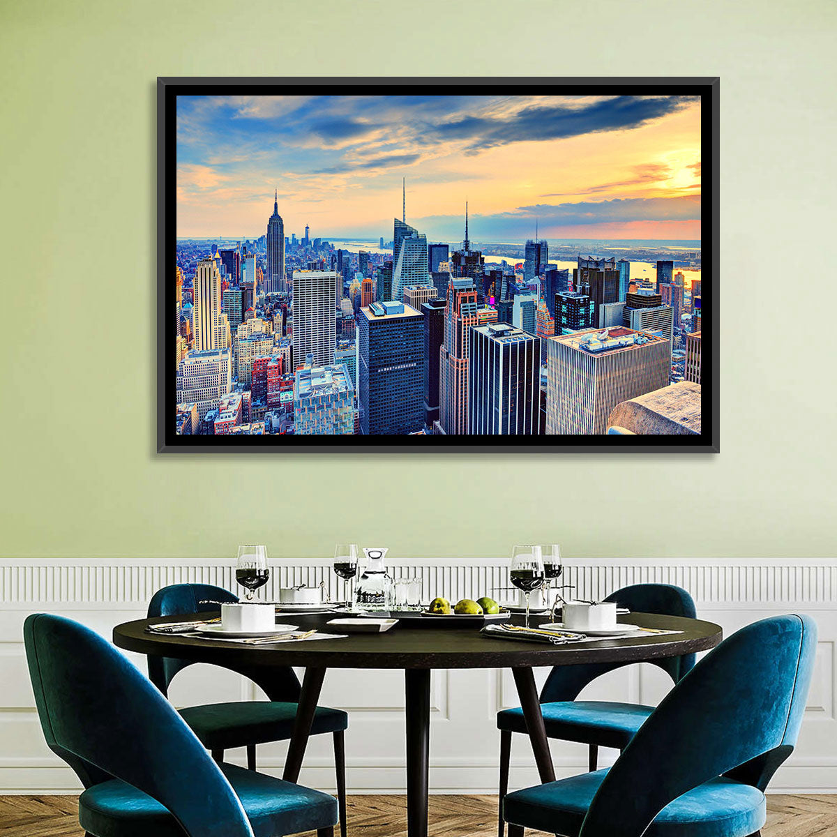 Midtown Manhattan Skyline at Dusk Wall Art in a room, landscape