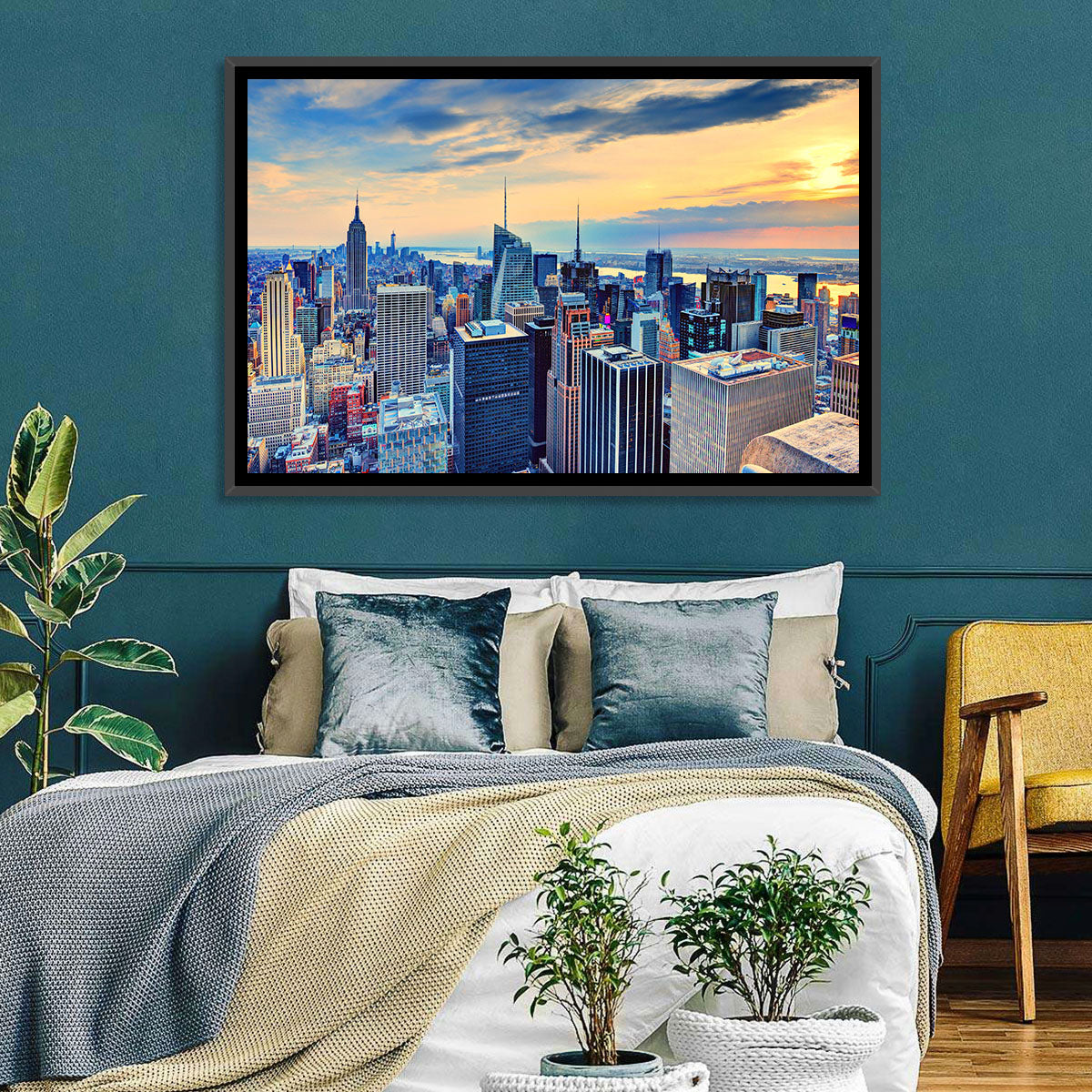 Midtown Manhattan Skyline at Dusk Wall Art in a room, landscape
