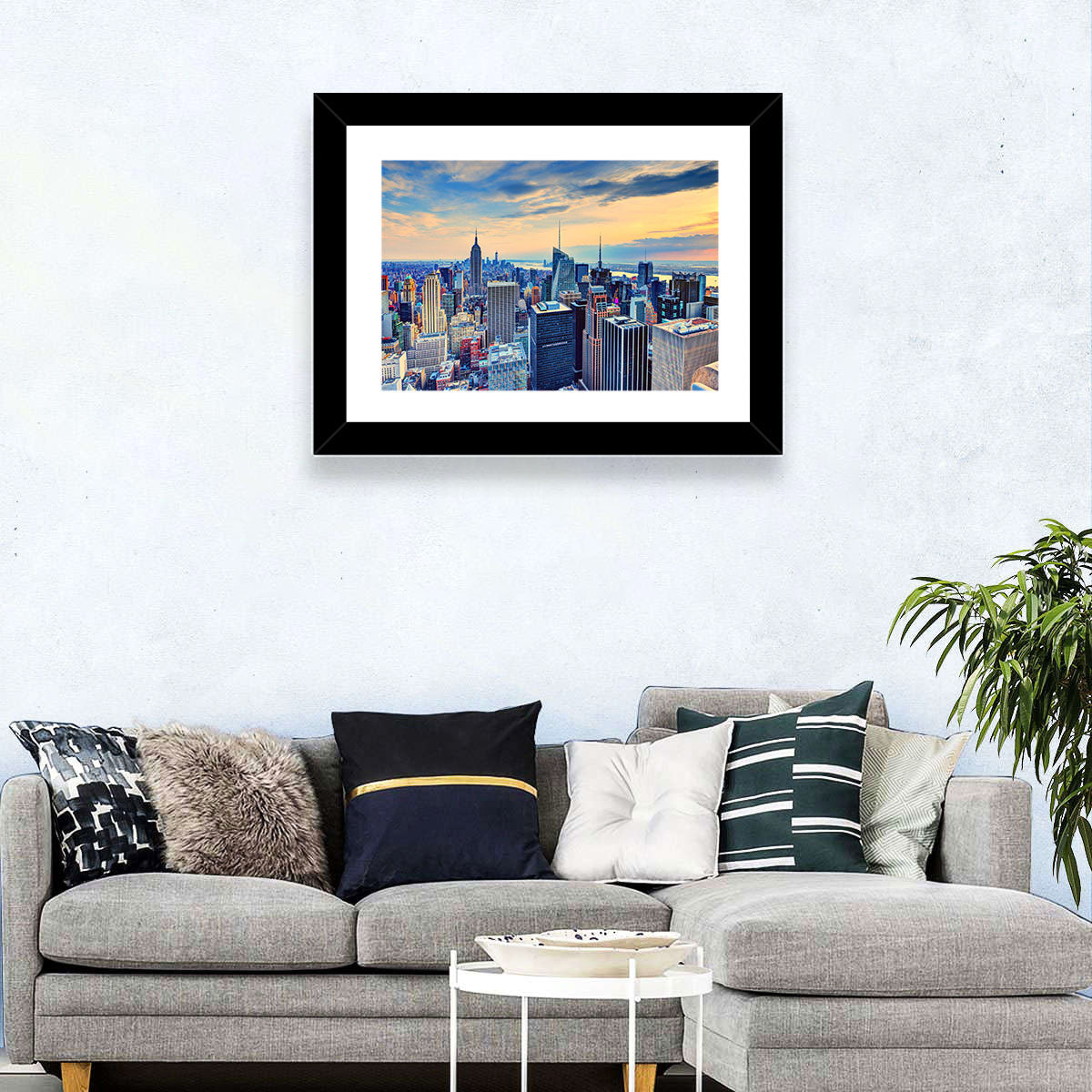 Midtown Manhattan Skyline at Dusk Wall Art in a room, landscape