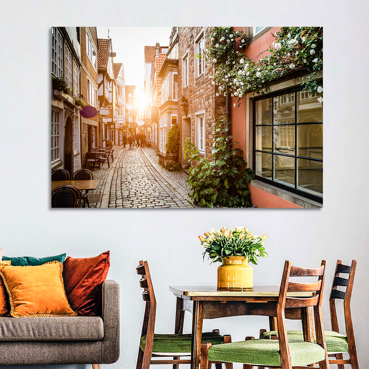 Schnoorviertel Cobblestone Lane Wall Art in a room, landscape