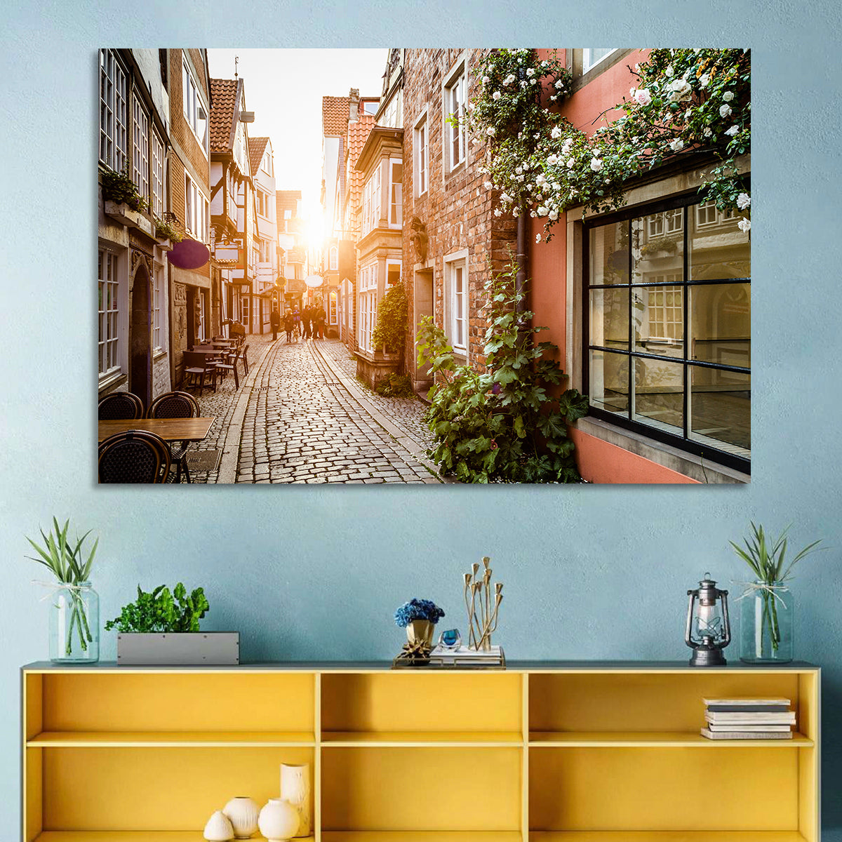 Schnoorviertel Cobblestone Lane Wall Art in a room, landscape