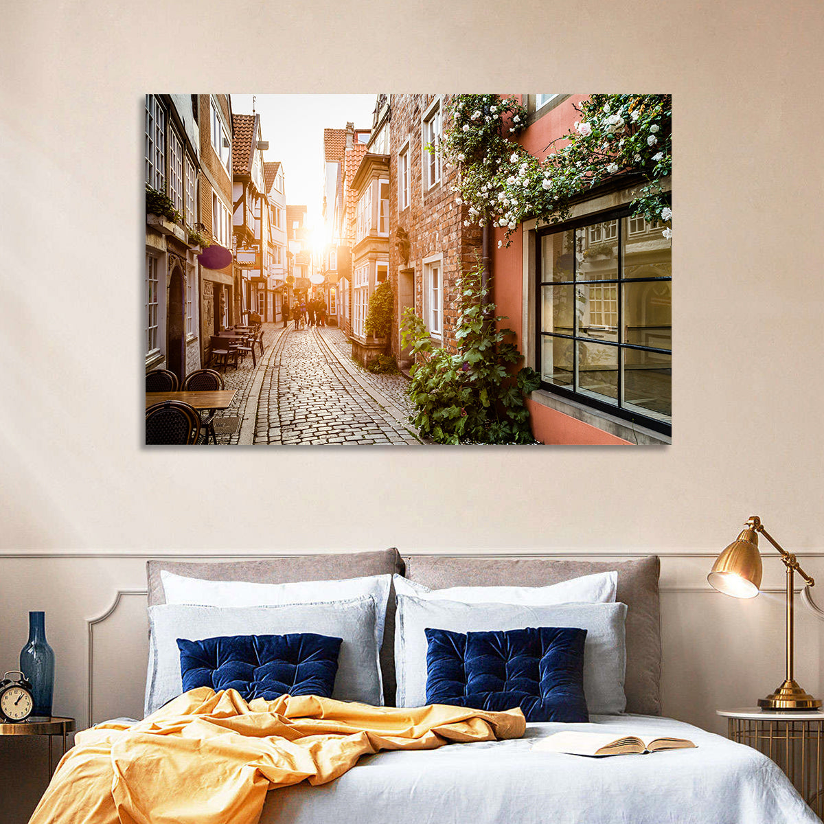 Schnoorviertel Cobblestone Lane Wall Art in a room, landscape