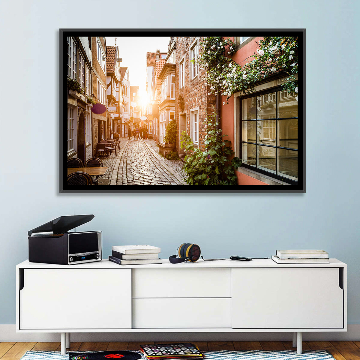 Schnoorviertel Cobblestone Lane Wall Art in a room, landscape