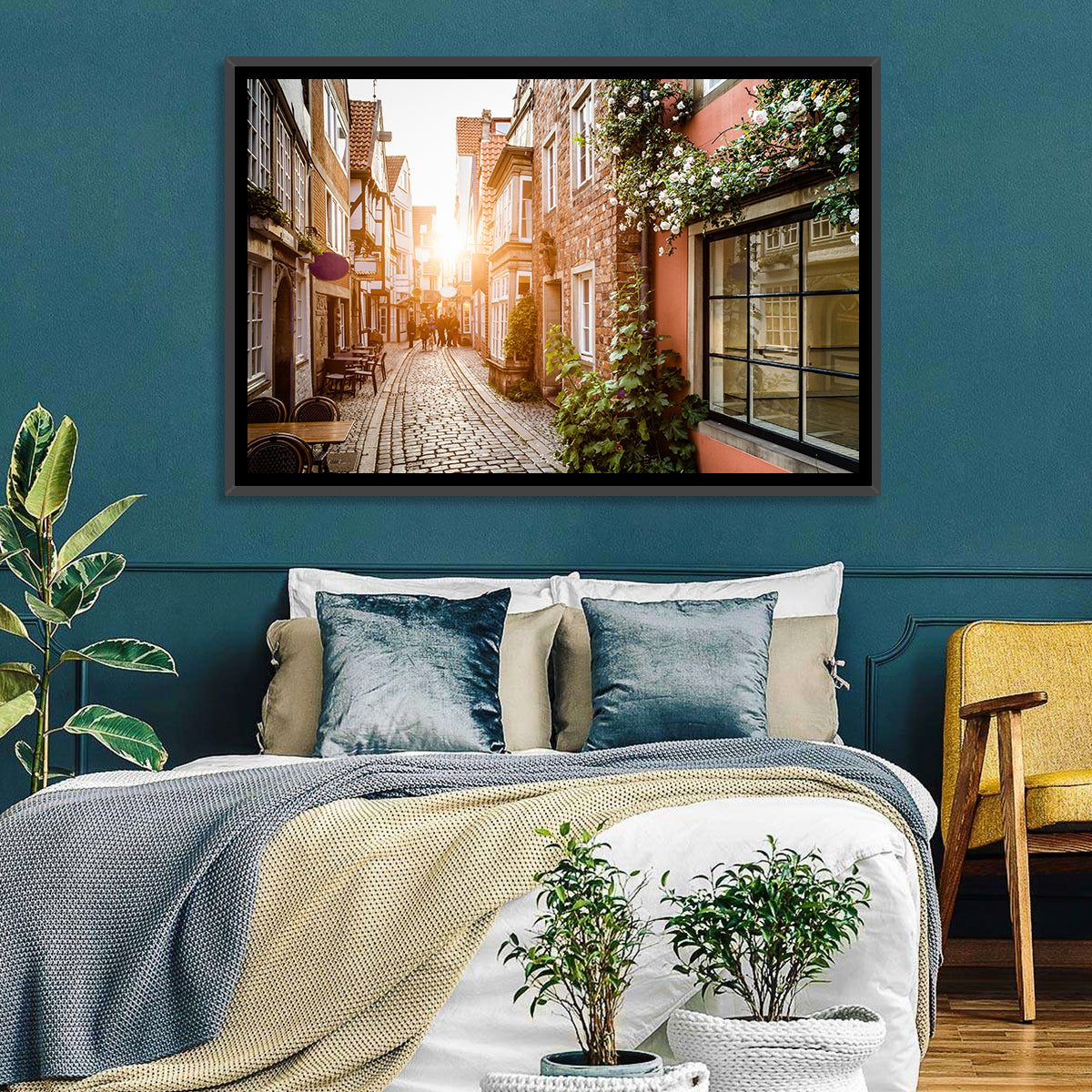 Schnoorviertel Cobblestone Lane Wall Art in a room, landscape