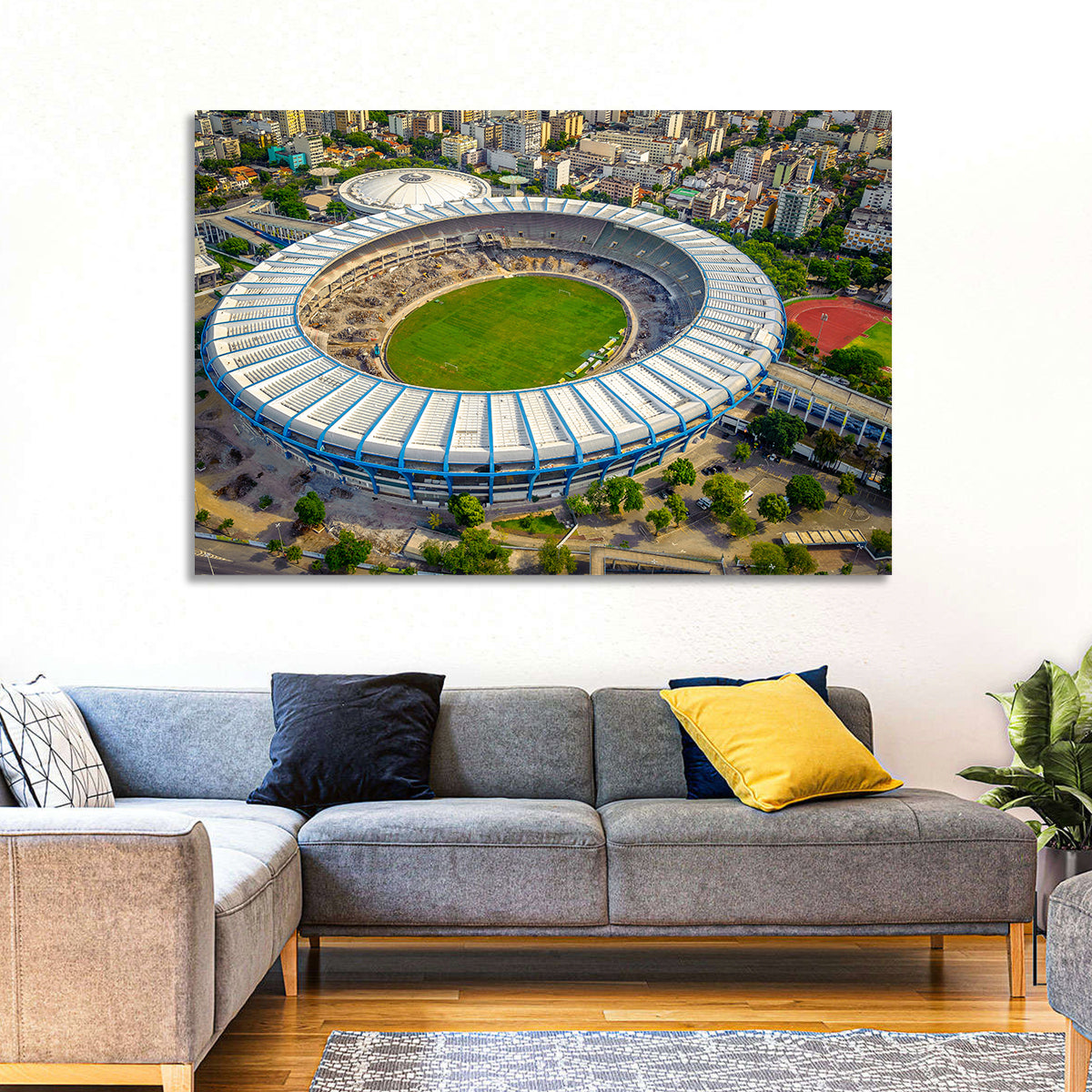 Maracanã Stadium Aerial View Wall Art in a room, landscape