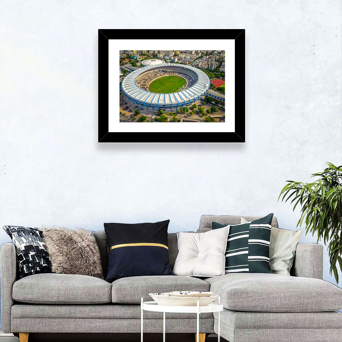 Maracanã Stadium Aerial View Wall Art in a room, landscape