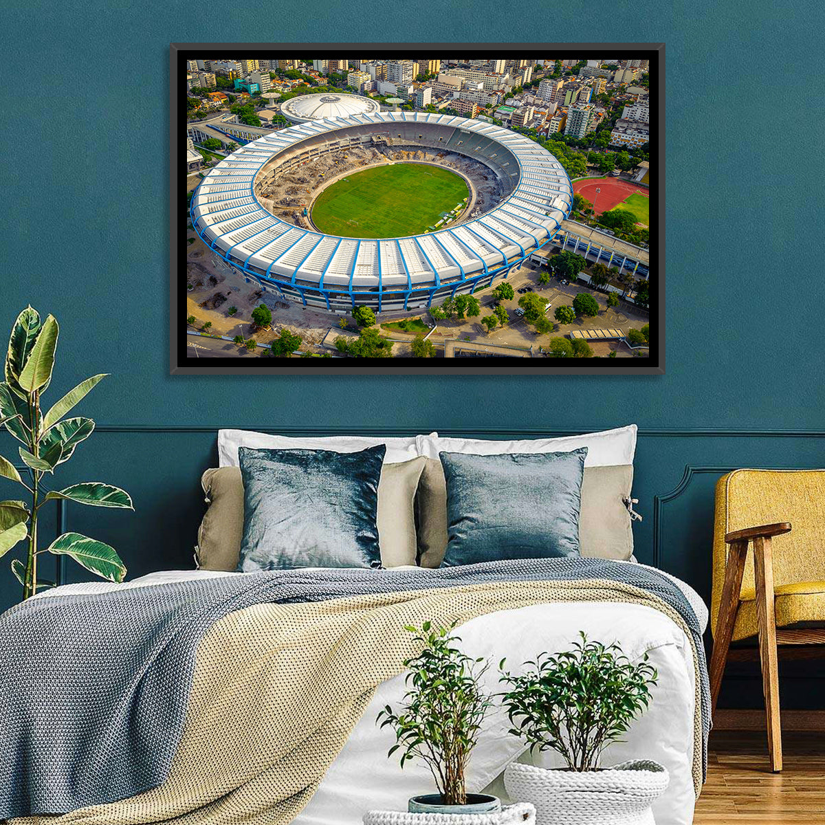Maracanã Stadium Aerial View Wall Art in a room, landscape