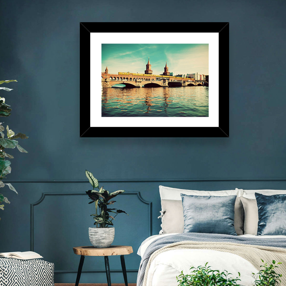 Oberbaum Bridge with Yellow Train Wall Art in a room, landscape