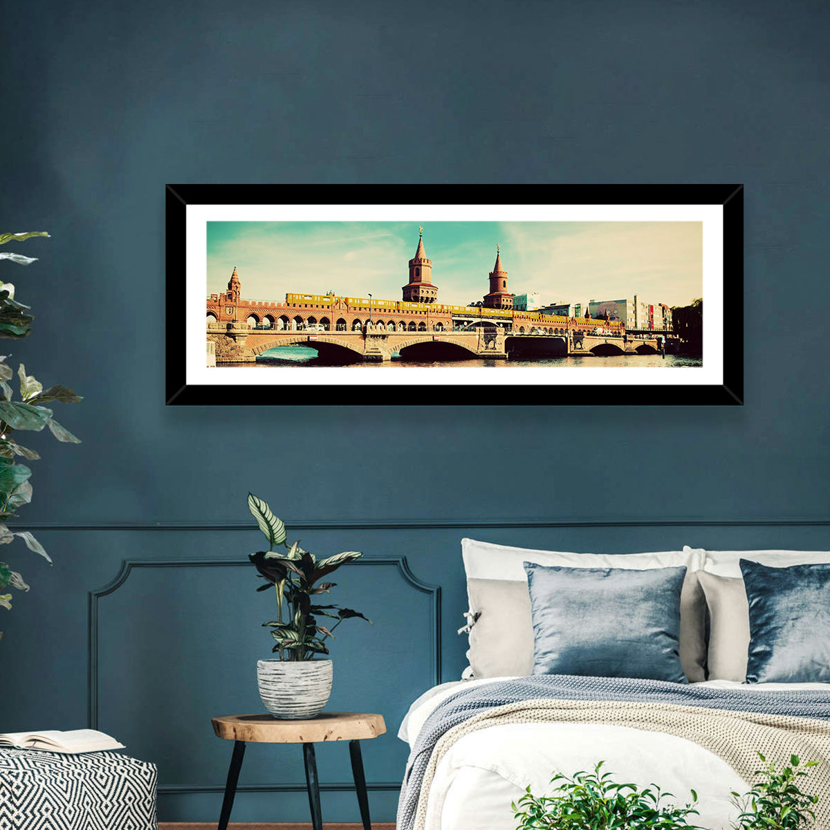Oberbaum Bridge with Yellow Train Wall Art in a room, landscape