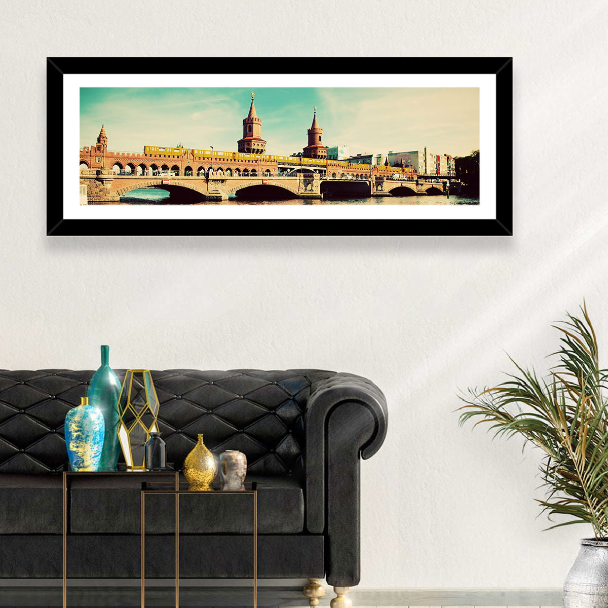 Oberbaum Bridge with Yellow Train Wall Art in a room, landscape