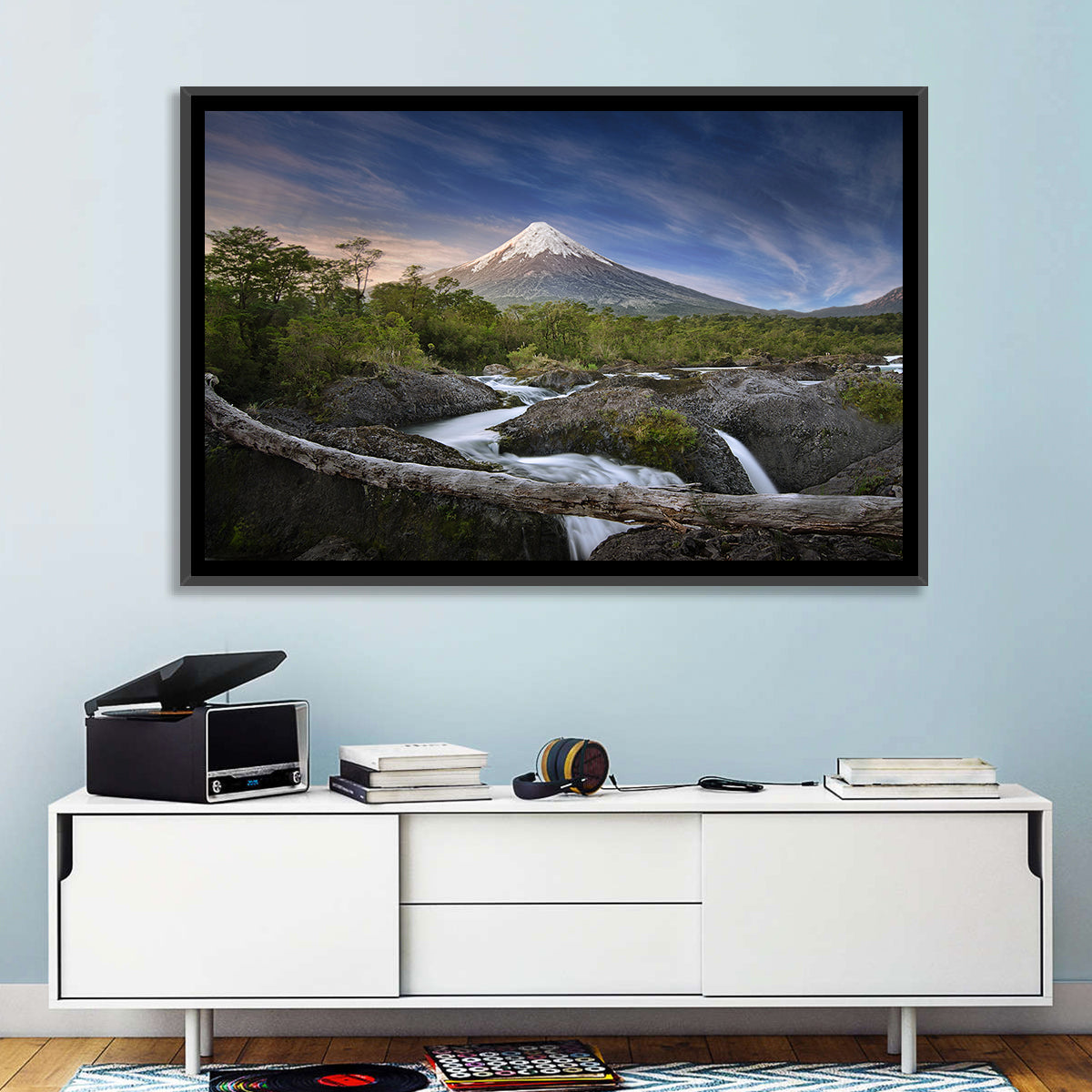 Osorno Volcano at Petrohue Falls Wall Art in a room, landscape