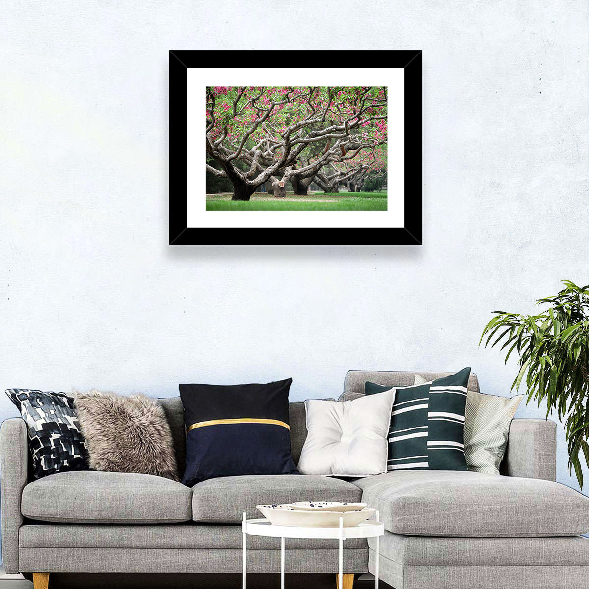 Peach Orchard in Bloom Wall Art in a room, landscape