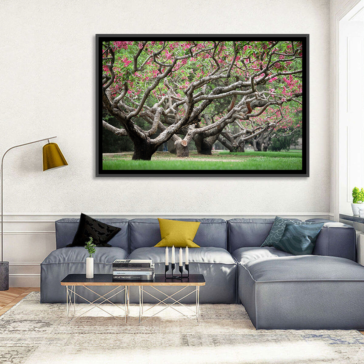 Peach Orchard in Bloom Wall Art in a room, landscape