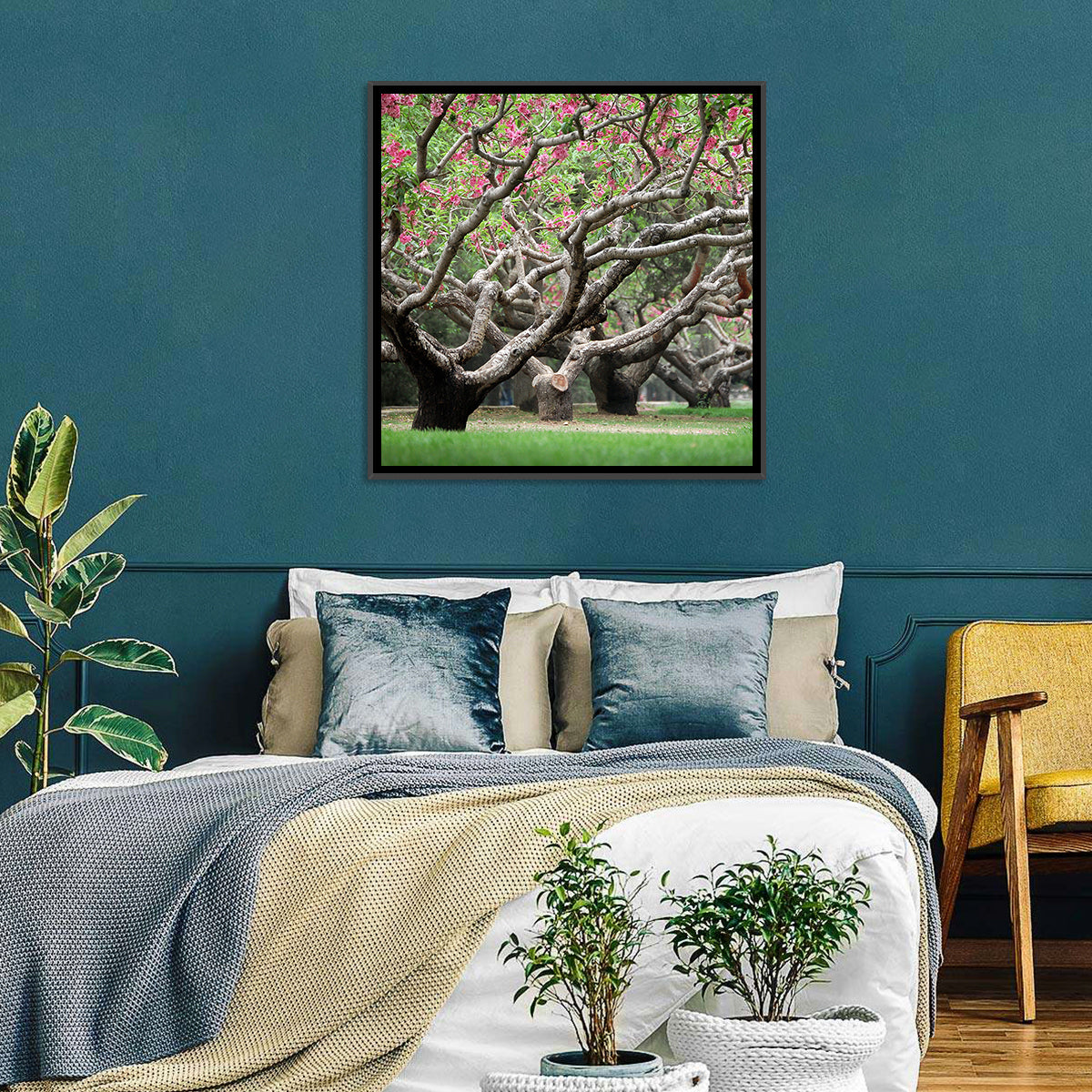Peach Orchard in Bloom Wall Art in a room, landscape