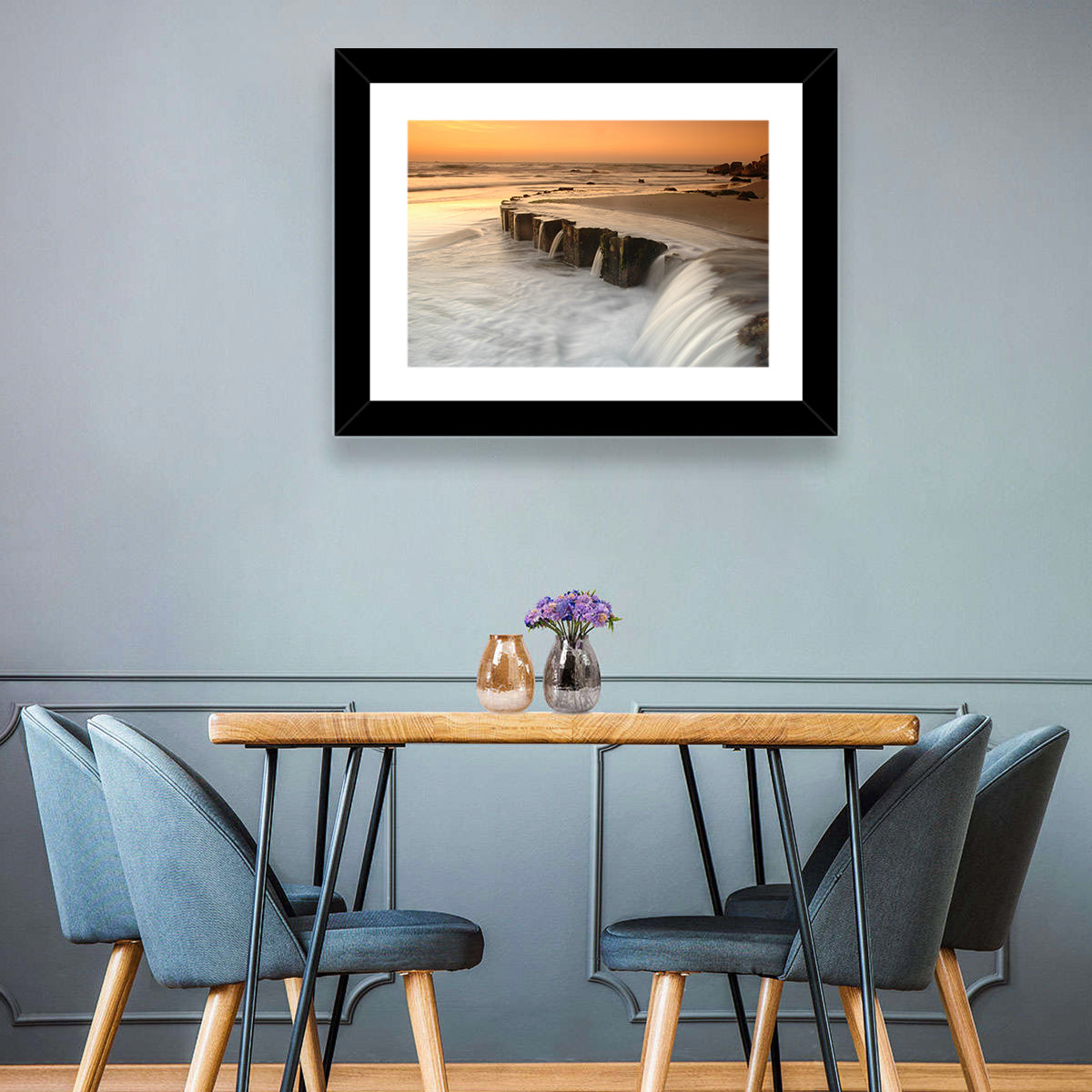 Breakwater at Golden Hour Wall Art in a room, landscape