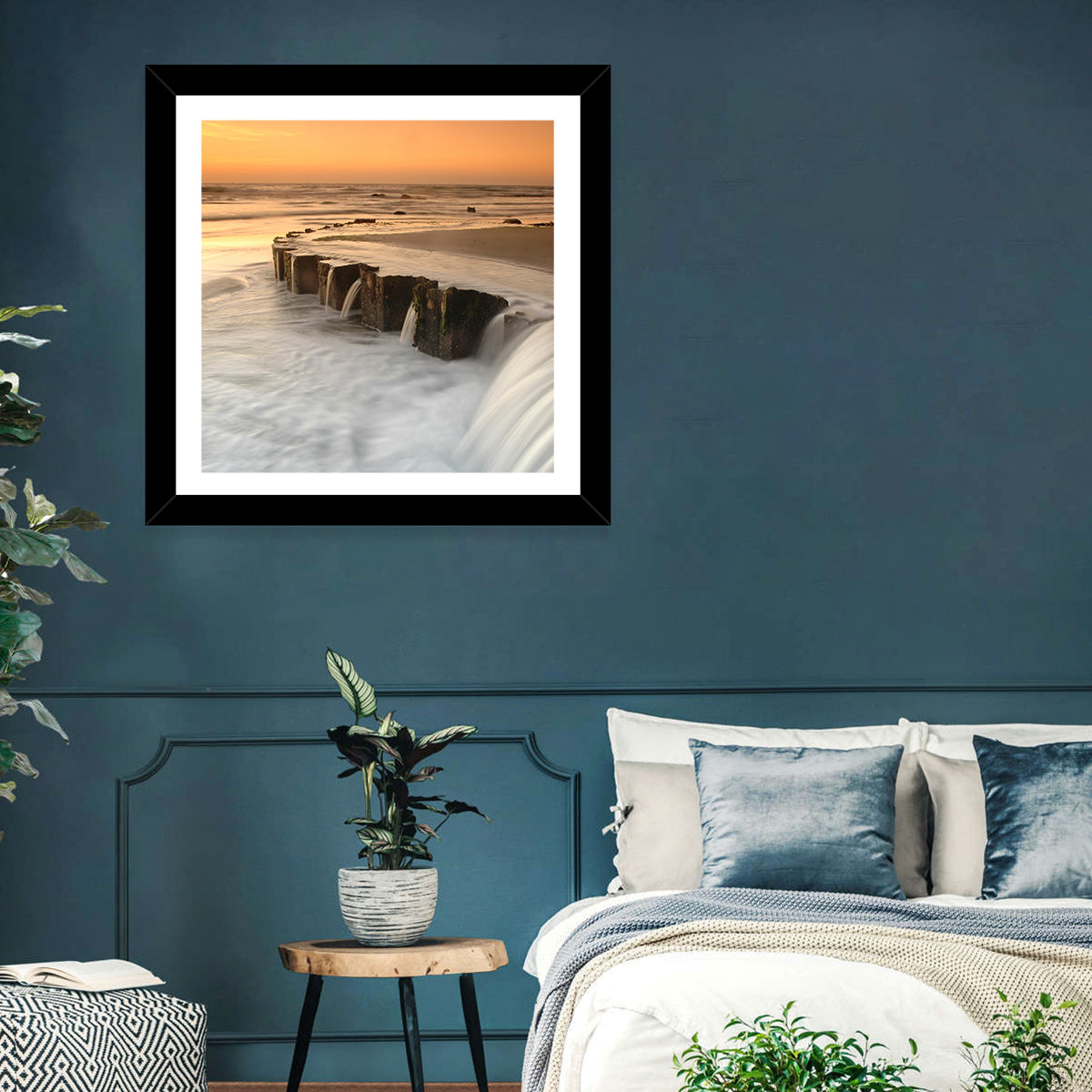 Breakwater at Golden Hour Wall Art in a room, landscape
