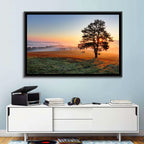 Misty Meadow Sunrise with Lone Tree Wall Art