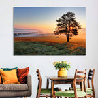 Misty Meadow Sunrise with Lone Tree Wall Art