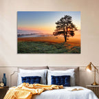 Misty Meadow Sunrise with Lone Tree Wall Art