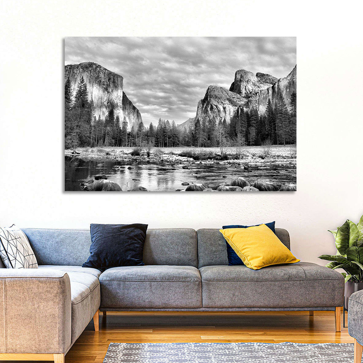 Yosemite Valley Winter View Wall Art in a room, landscape