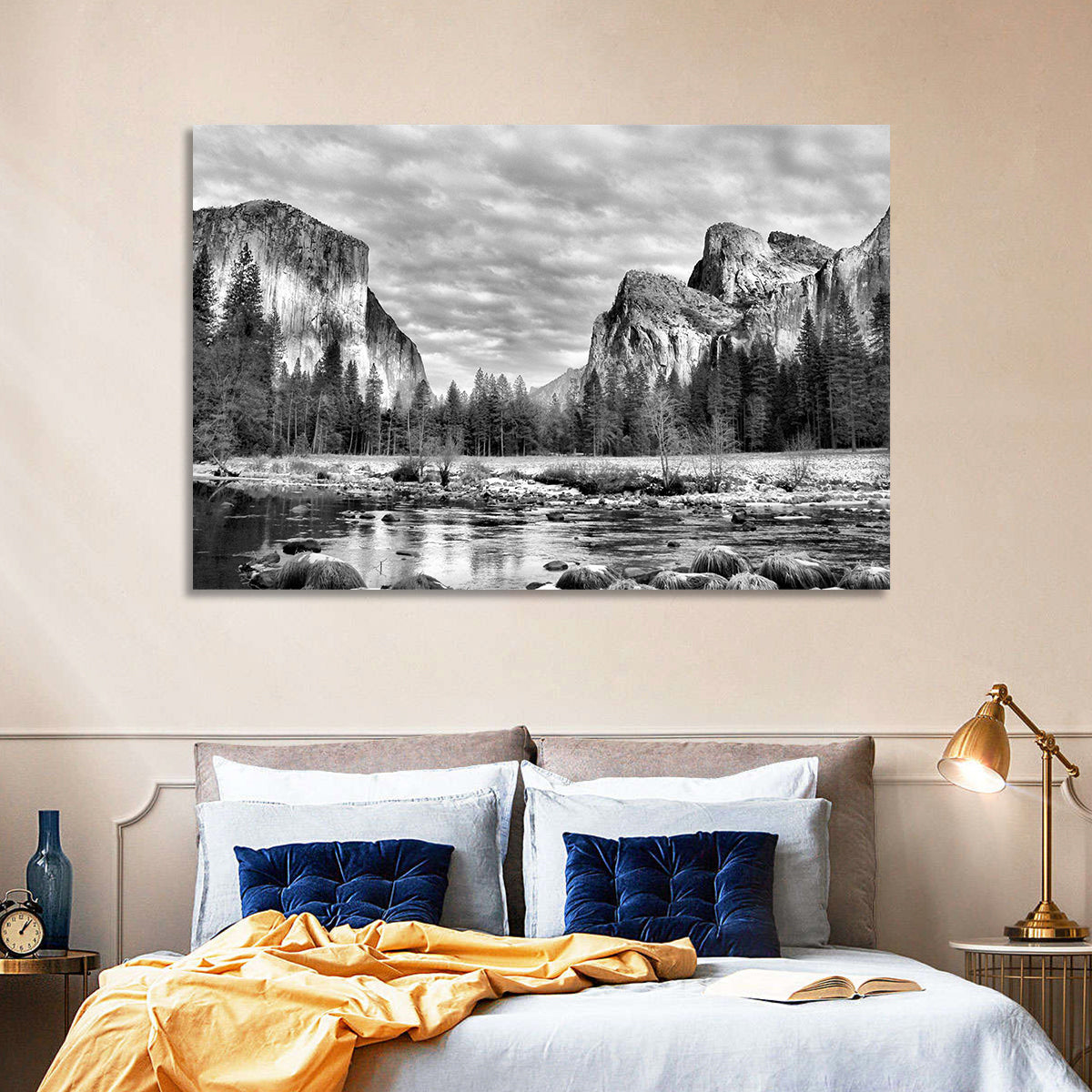 Yosemite Valley Winter View Wall Art in a room, landscape