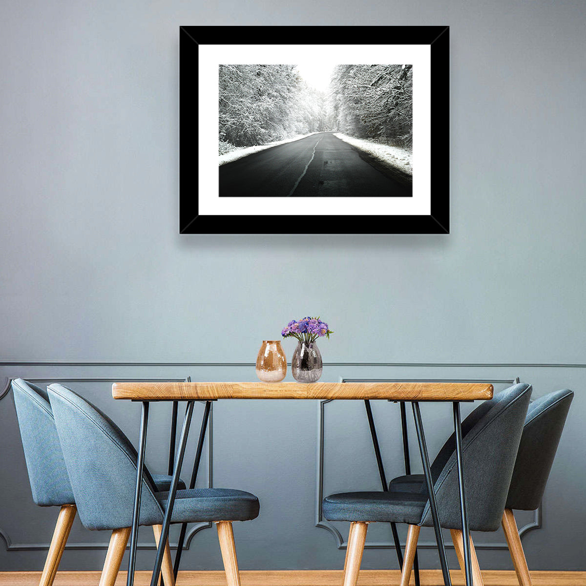 Glowing Winter Road Wall Art in a room, landscape
