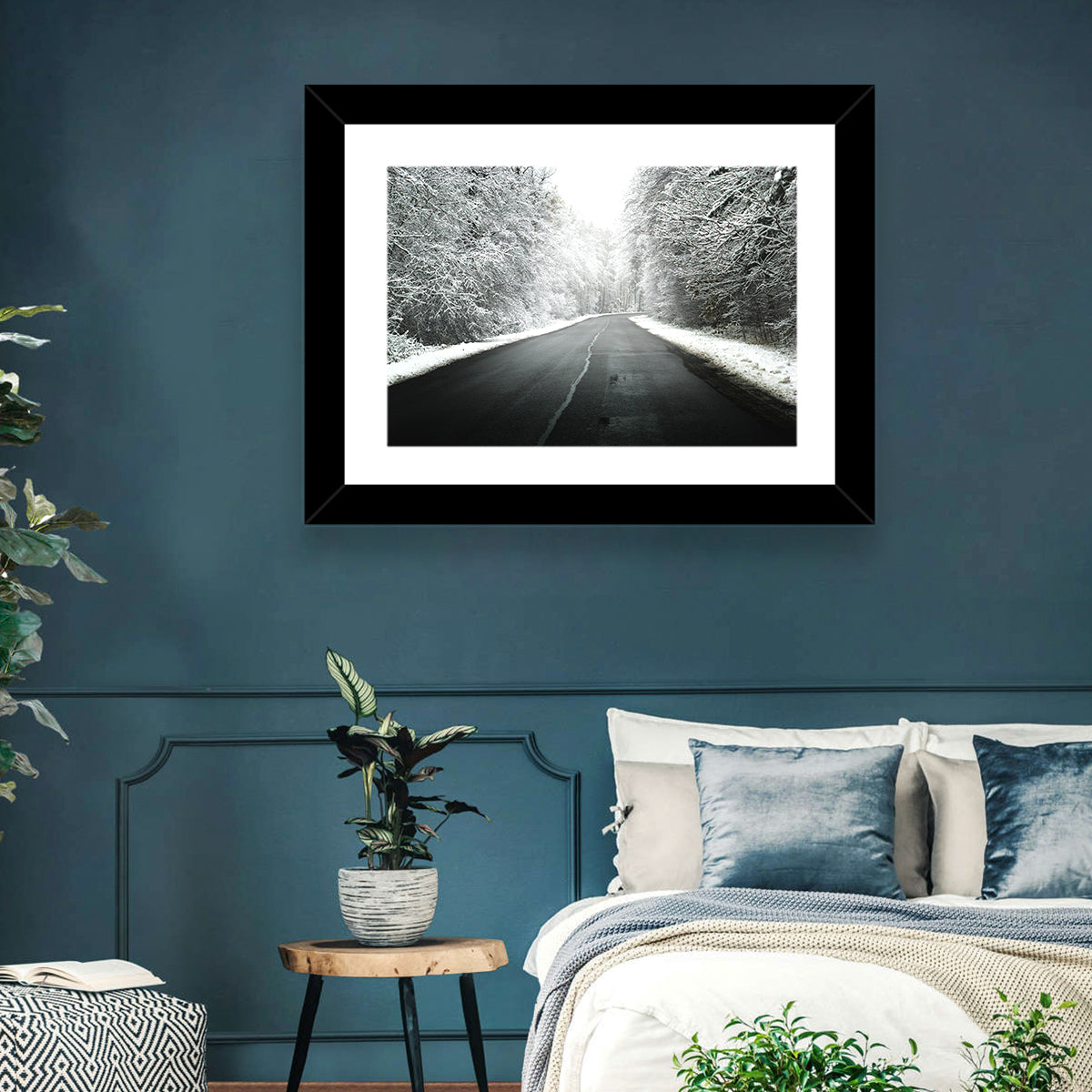 Glowing Winter Road Wall Art in a room, landscape