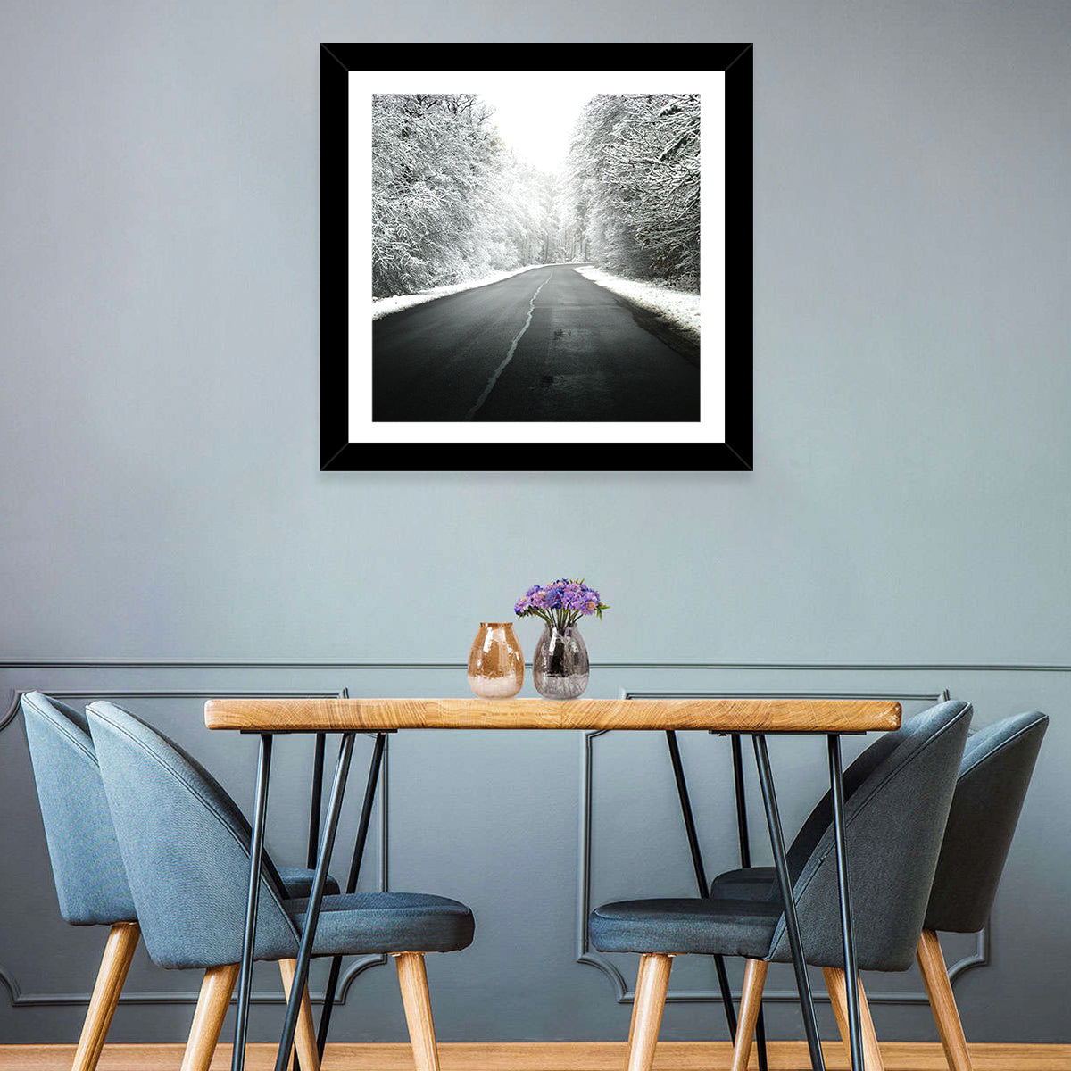 Glowing Winter Road Wall Art in a room, landscape