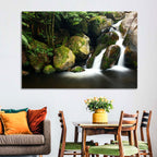 Rainforest Waterfall with Moss Covered Boulders Wall Art
