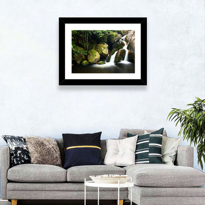 Rainforest Waterfall with Moss Covered Boulders Wall Art
