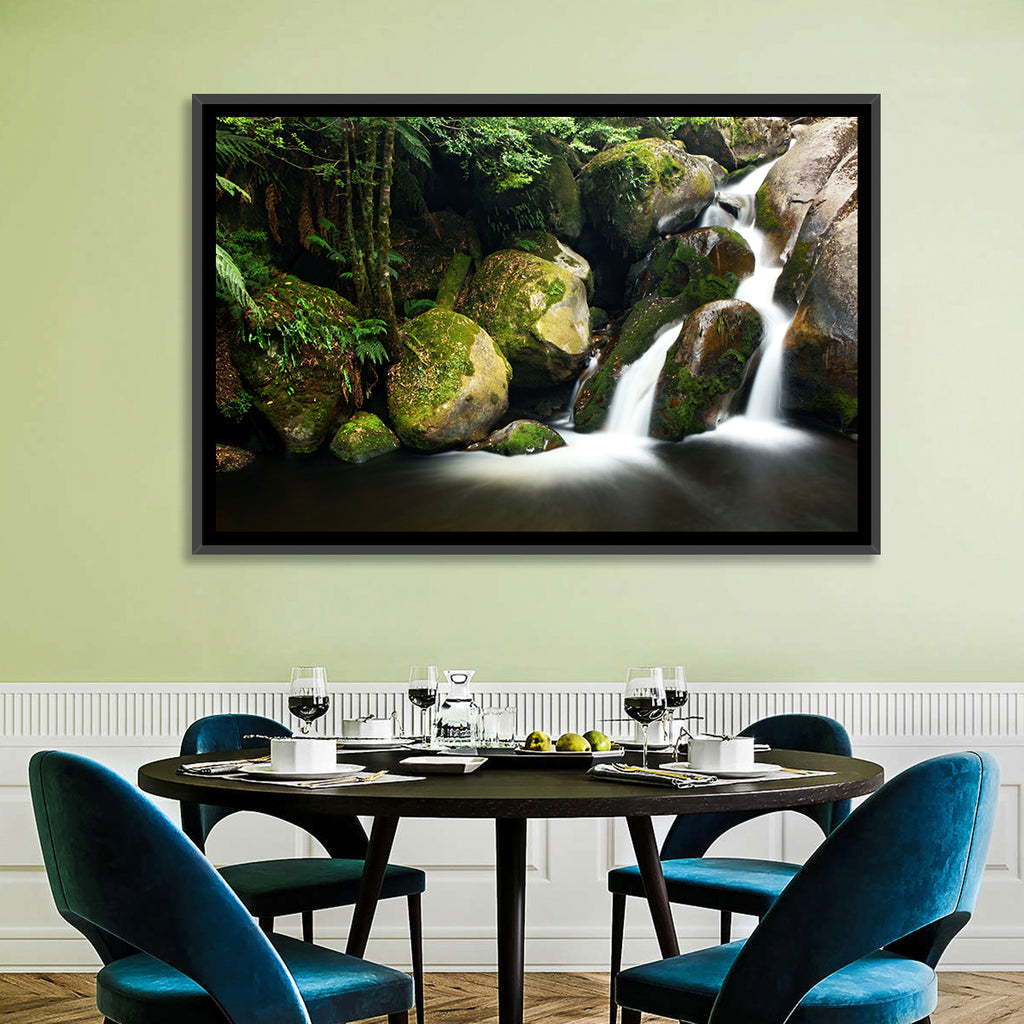 Rainforest Waterfall with Moss Covered Boulders Wall Art