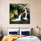 Rainforest Waterfall with Moss Covered Boulders Wall Art