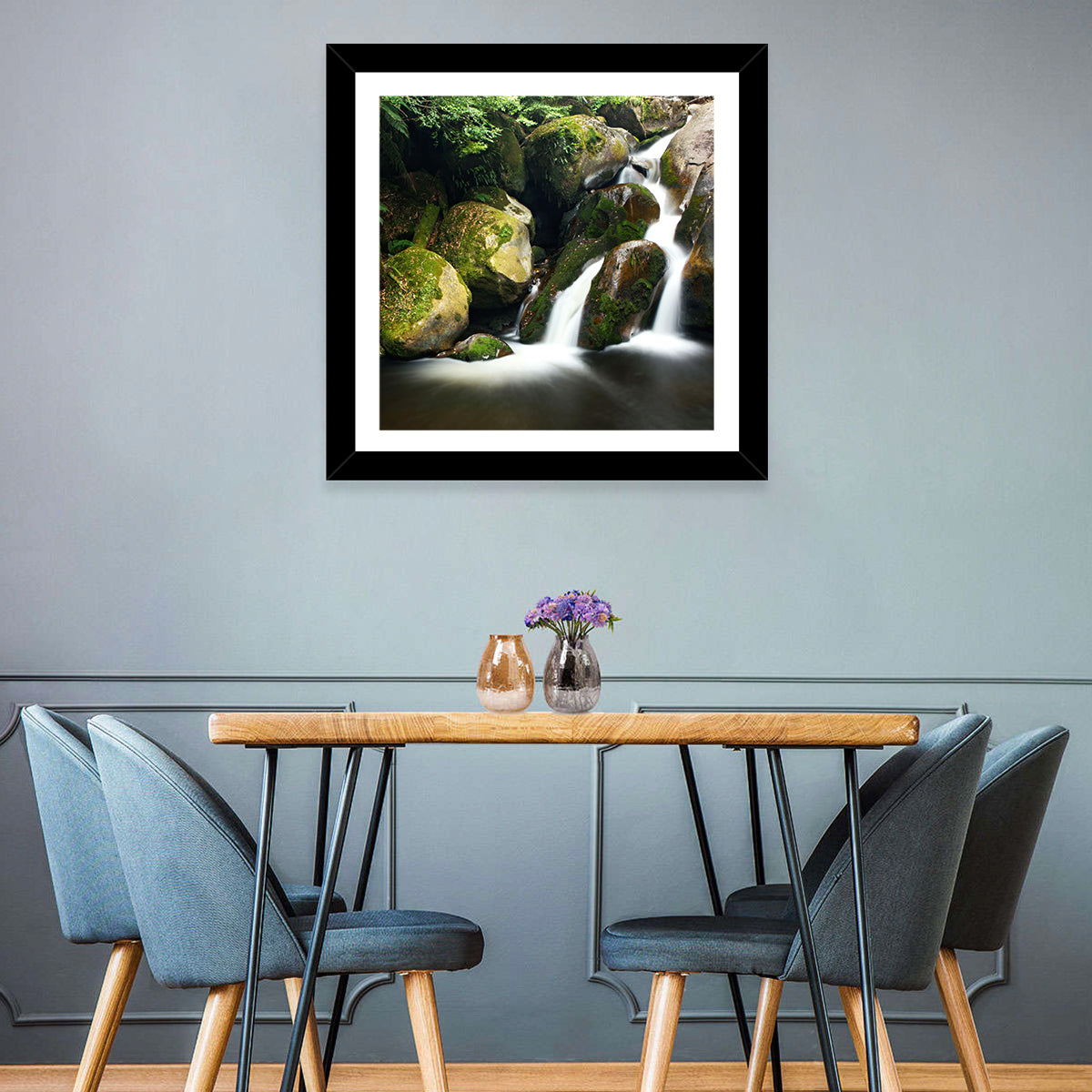 Rainforest Waterfall with Moss Covered Boulders Wall Art